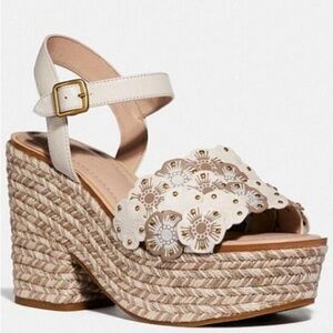 Coach Cream Floral Wedge Sandals